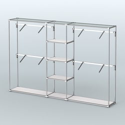 Торговая система ХРОМ без ДСП 3030 мм с полками ДСП и поручнями №8, Ясень Анкор светлый