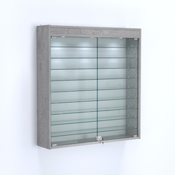 Витрина настенная №204-7А с фризом и девятью стеклянными полками, Бетон Чикаго светло-серый F186 ST9