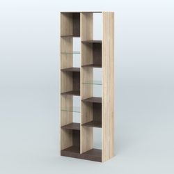 Стеллаж из ДСП серии ЛОФТ №8-3 с полками стекло 5 мм, Дуб Сонома + Дуб Венге