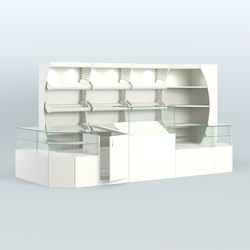 Угловой павильон со стеклянными прилавками для продажи хлеба и выпечки №3, Белый