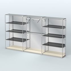 Торговая система ХРОМ (задняя стенка - зеркало) 3600 мм с тонированными полками и поручнями №9, Крем Вайс