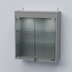 Витрина настенная №201-3А с прозрачными полками и фризом с подсветкой, Серый