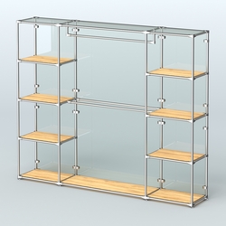 Торговая система ХРОМ (задняя стенка - стекло) 2430 мм с полками ДСП и поручнями №3, Дуб Золотистый