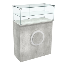 Торговый прилавок прямоугольный с декоративной накладкой и одной полкой КРУГ №2, Метрополитан Грей