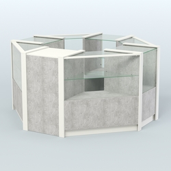 Торговый островок в стиле ЛОФТ с одним рядом прозрачных полок №2 (4,72 кв.м), Метрополитан Грей + Белый