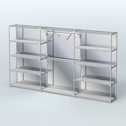 Торговая система ХРОМ (задняя стенка - зеркало) 3600 мм с полками ДСП и поручнями №9, Серый