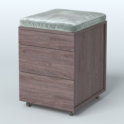 Тумба мобильная 2 ящика + 1 ящик-лоток с подушкой Фламинго, цвет белый + акация + бежевый, Ясень Анкор темный
