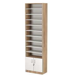 Стеллаж из ДСП с 10-ю полками 300x600 мм серии LEVEL-10 №5 (З/C - ДВП), Дуб Канзас коричневый + Белый