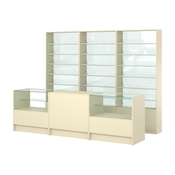 Комплект стеллажей с наклонными стеклянными полками SL-6 №12-1 и прилавков ЭК-03, Крем Вайс