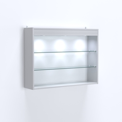 Витрина настенная №203-3Г открытого доступа со стеклянными полками и верхней подсветкой, Серый