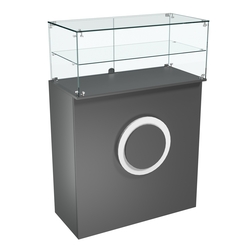 Торговый прилавок прямоугольный с декоративной накладкой и одной полкой КРУГ №2, Антрацит