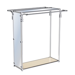 Хромированный прямоугольный стенд-вешало, торец-зеркало ZTD-38 №1-4 с полкой Зеркало 4 мм, Крем Вайс