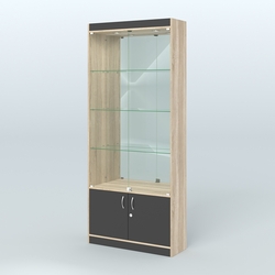 Витрина зеркальная из ДСП с дверками для аптеки №1-300-3, Дуб Сонома + Черный