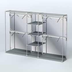 Торговая система ХРОМ (задняя стенка - зеркало) 3030 мм с полками ДСП и поручнями №8, Темно-Серый