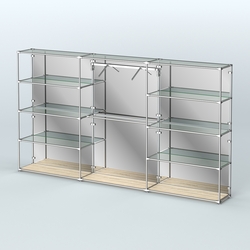 Торговая система ХРОМ (задняя стенка - зеркало) 3600 мм с прозрачными полками и поручнями №9, Дуб Сонома