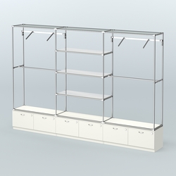 Торговая система ХРОМ без ДСП 3600 мм с тумбами Т15, зеркальными полками и поручнями №6, Белый