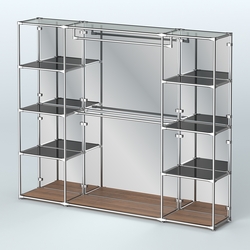 Торговая система ХРОМ (задняя стенка - зеркало) 2430 мм с тонированными полками и поручнями №3, Орех