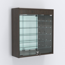 Витрина настенная №201-8А с пятью полками, подсветкой и зеркалом, Дуб Венге