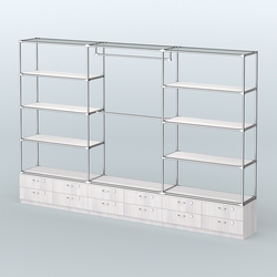 Торговая система ХРОМ без ДСП 3600 мм с тумбами Т14, полками ДСП и поручнями №1, Ясень Анкор светлый