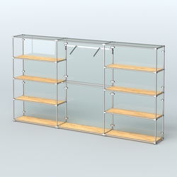 Торговая система ХРОМ (задняя стенка - стекло) 3600 мм с полками ДСП и поручнями №9, Дуб Золотистый