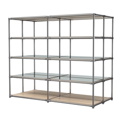 Хромированное вешало ПЛАТФОРМА №4-4 с зеркальными полками 4мм, Дуб Сонома