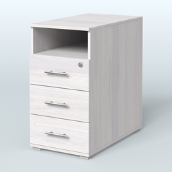 Тумба приставная с 3 ящиками (метабокс) и нишей с замком без топа Индиго Вуд, цвет белый + дуб светлый, Ясень Анкор светлый