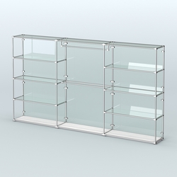 Торговая система ХРОМ (задняя стенка - стекло) 3600 мм с прозрачными полками и поручнями №1, Ясень Анкор светлый