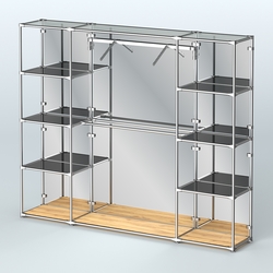 Торговая система ХРОМ (задняя стенка - зеркало) 2430 мм с тонированными полками и поручнями №11, Дуб Золотистый