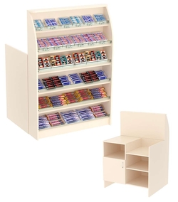 Торговый кассовый прилавок с наклонными полками под выкладку товаров импульсных покупок Импульс №2-3-900, Крем Вайс