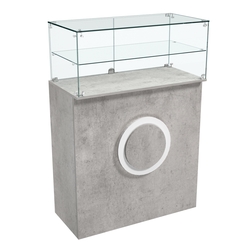 Торговый прилавок прямоугольный с декоративной накладкой и одной полкой КРУГ №2, Бетон Чикаго светло-серый F186 ST9