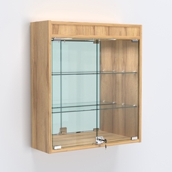 Витрина настенная №201-4А с подсветкой и зеркалом, Дуб Золотистый