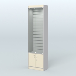 Витрина закрытая из ДСП с экономпанелью для аптеки №2-300-4, Серый + Крем Вайс