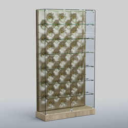 Низкая стеклянная витрина КАПИТОНЕ №9-ХП, Дуб сонома + Экокожа золотистая