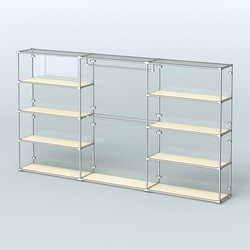 Торговая система ХРОМ (задняя стенка - стекло) 3600 мм с полками ДСП и поручнями №1, Крем Вайс