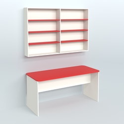 Распаковочный большой стол с антресолью для аптеки Р-05, Белый + Красный