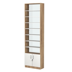 Стеллаж из ДСП с 7-ю полками 250x600 мм серии LEVEL-7 №4-1 (З/C - СТЕКЛО), Дуб Канзас коричневый + Белый