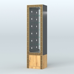 Витрина с декором и стеклянными полками №ВБА-504С, Черный и Дуб Золотистый U1148