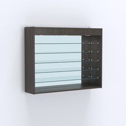 Витрина настенная №203-8Г открытая с пятью полками, зеркалом и подсветкой, Дуб Венге