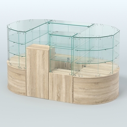 Круглый стеклянный островок-павильон серии КОЛЬЦО с радиусными углами №1, Дуб сонома