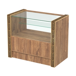 Недорогой прилавок с одной узкой полкой и декоративными молдингами №ПДМ-3-900, Дуб Канзас коричневый