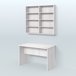 Распаковочный прямоугольный стол с антресолью для аптеки Р-02, Ясень Анкор светлый