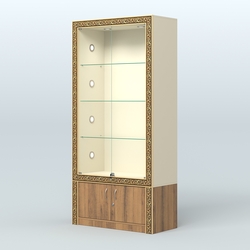 Витрина с декором и тумбой №ВБА-1С, Крем Вайс + Орех