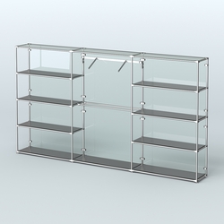 Торговая система ХРОМ (задняя стенка - стекло) 3600 мм с полками ДСП и поручнями №9, Черный