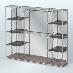 Торговая система ХРОМ (задняя стенка - зеркало) 2430 мм с тонированными полками и поручнями №3, Ясень Анкор темный