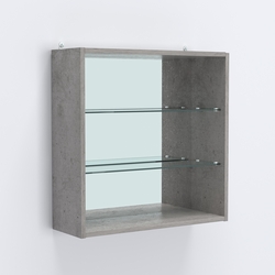 Витрина настенная №201-2Г открытая с зеркалом, Бетон Чикаго светло-серый F186 ST9