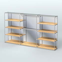 Торговая система ХРОМ (задняя стенка - зеркало) 3600 мм с полками ДСП и поручнями №1, Дуб Золотистый