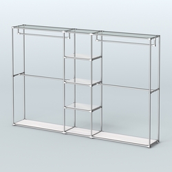 Торговая система ХРОМ без ДСП 3030 мм с зеркальными полками и поручнями №4, Ясень Анкор светлый