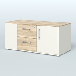 Тумба двусторонняя с отсеком и двумя открытыми полками Платинум Персонал, Белый + Дуб Сонома