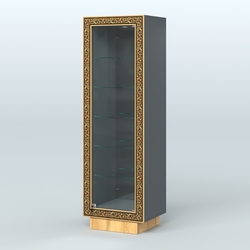 Низкая витрина с декором и пятью прозрачными полками НБА-503, Темно-Серый  + Дуб Золотистый