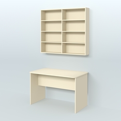 Распаковочный прямоугольный стол с антресолью для аптеки Р-02, Крем Вайс